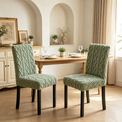 Housse de chaise de salle à manger en velours de coton vert pâle, housse de chaise extensible et douce en peluche, ensemble de 2 pièces, protection douce pour meubles pour un usage quotidien à la maison