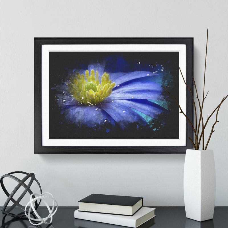 Blue Flower - Picture Frame Graphic Art, 36cm H x 48cm W x 2cm D, Black