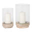 Sagebrook Home Iron and Glass Candle Holders on Mango Wood Base - Elegant Home Decor Essentials for Serenity-1707690829
