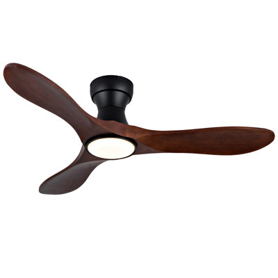 Ventilateur de plafond de 42 pouces avec lumière, conception encastrée à profil bas, 3 pales en bois massif, pointe incurvée de 45 mm vers le haut, 6 vitesses, rotation réversible, silencieux, adapté pour une utilisation intérieure et extérieure