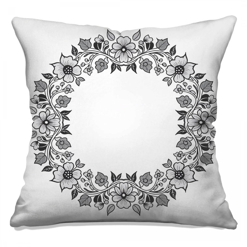 Coussins décoratifs double face à motif floral noir et blanc, 14 X 14 pouces