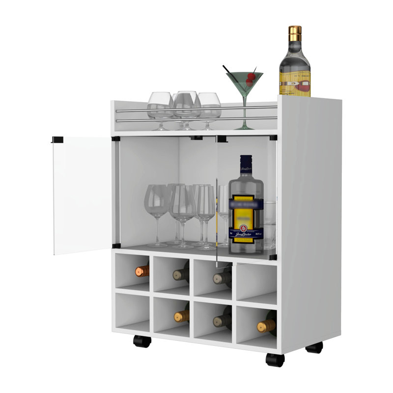 Chariot-bar sophistiqué pour 8 bouteilles, Blanc