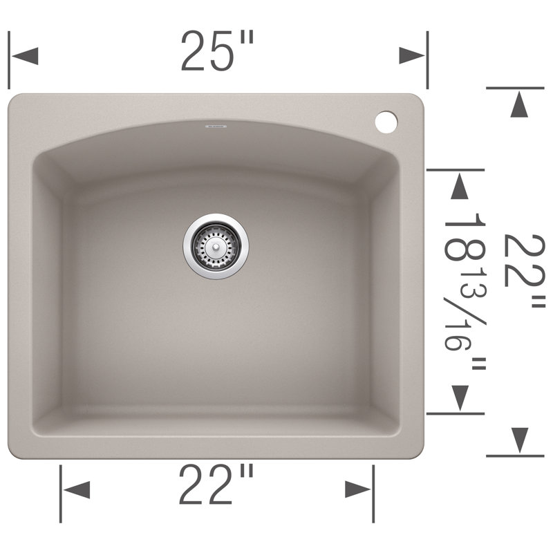 Diamond SILGRANIT 25" L X 22" W Drop-in/Undermount Kitchen Sink, White, 1 hole
