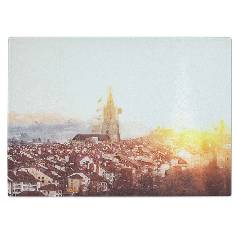 Tempered Glass Sunset in Bern Switzerland Chopping Board, 28.5 cm W x 20 cm L