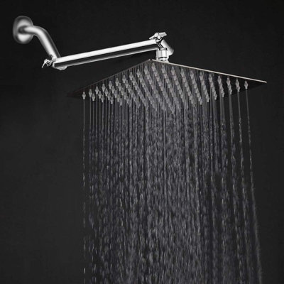 10" Square Stainless Steel High-Pressure Rain Shower Head W/ Adjustable Arm - Chrome Finish