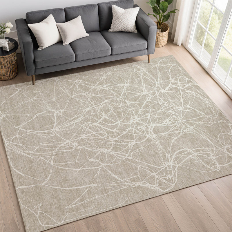 Tapis moderne intérieur / extérieur lavable à la machine ACN2826, Beige, 3 pi x 5 pi