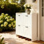 Armoire à chaussures rustique en chêne clair avec porte de grange et 4 tiroirs rabattables, rangement élégant pour le salon-781248050