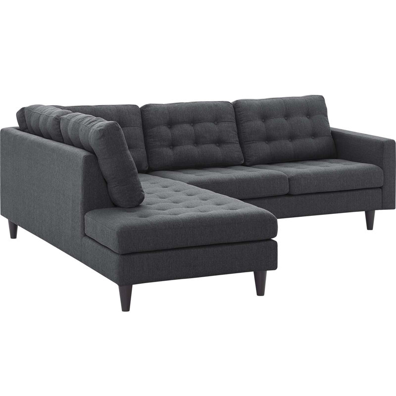 Modway Empress 2 Piece Upholstered Fabric Sectional, Dark Gray, Left Hand Facing