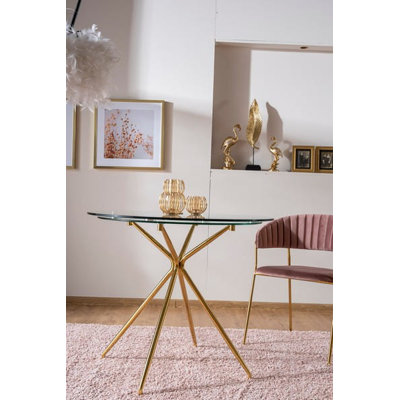 Aimiee Round Glass Top Dining Table with Glass Base