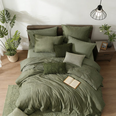 Queen Reversible Comforter Set 7 Pieces Olive Green Cationic Bed In A Bag
