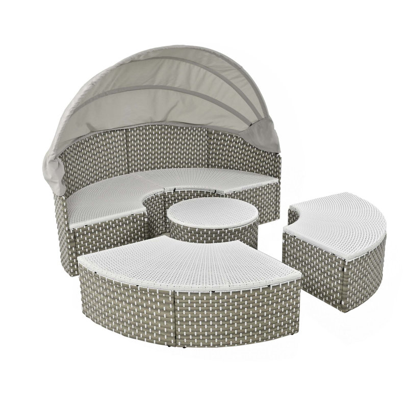 Ensemble de canapé modulaire d'extérieur rond en rotin pour deux personnes, Gris, Gris
