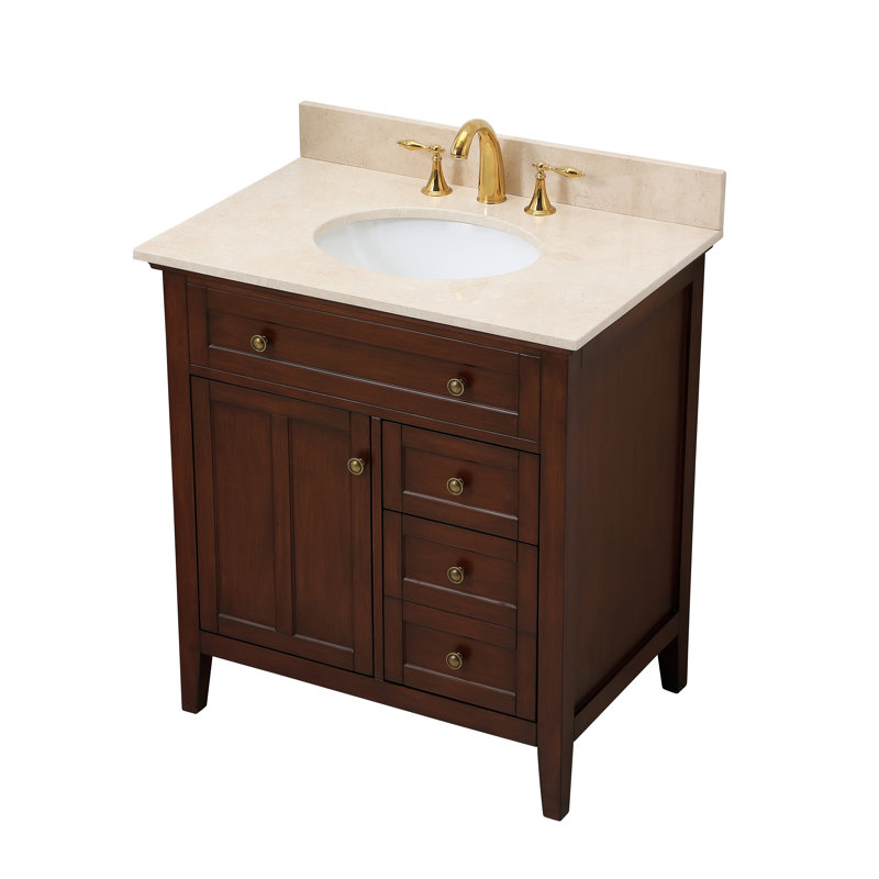 Waut 32'' Single Bathroom Vanity with Marble Top, Teak