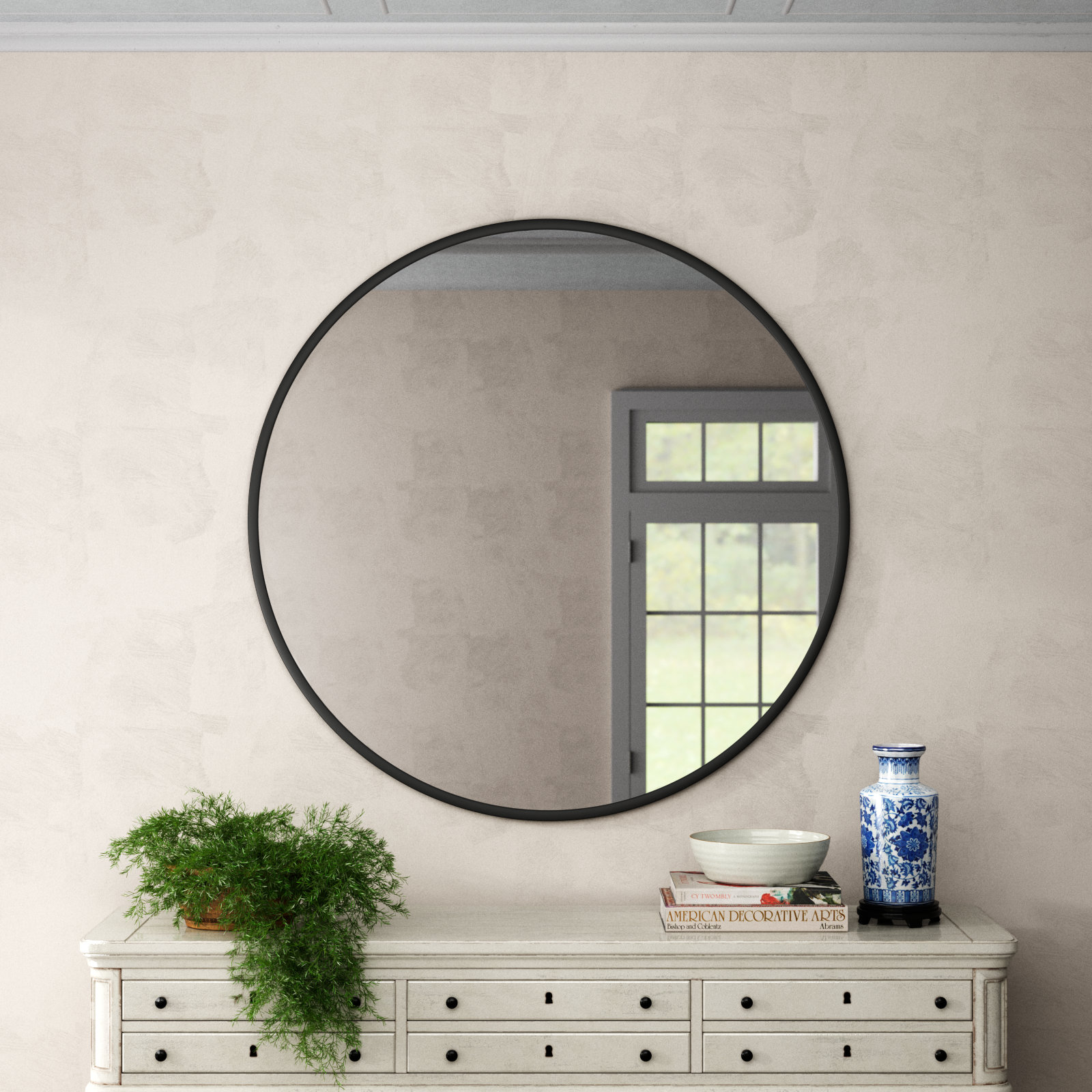 Sabine Metal Round Wall Mirror, Black, 39" x 39"