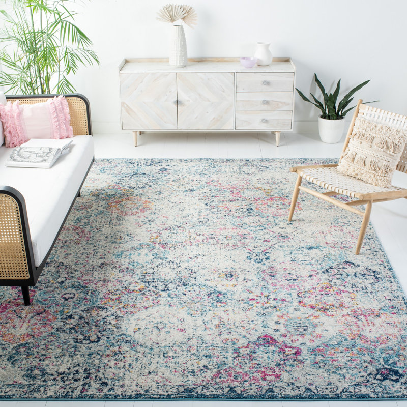 Cronin Navy/Teal Area Rug, Rectangle 9' x 12'