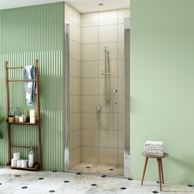 Pivot-Hinged Frameless Shower Door In Chrome With Clear Glass