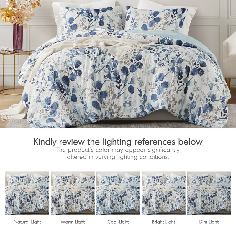Ensemble d'édredon réversible floral Gabby Gabby, Édredon double / grand + 2 taies décoratives sta, Marine