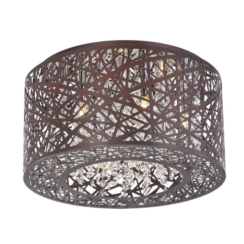Jaylin 15.75" W 7-Light Metal Flush Mount with Crystal Glass, Bronze