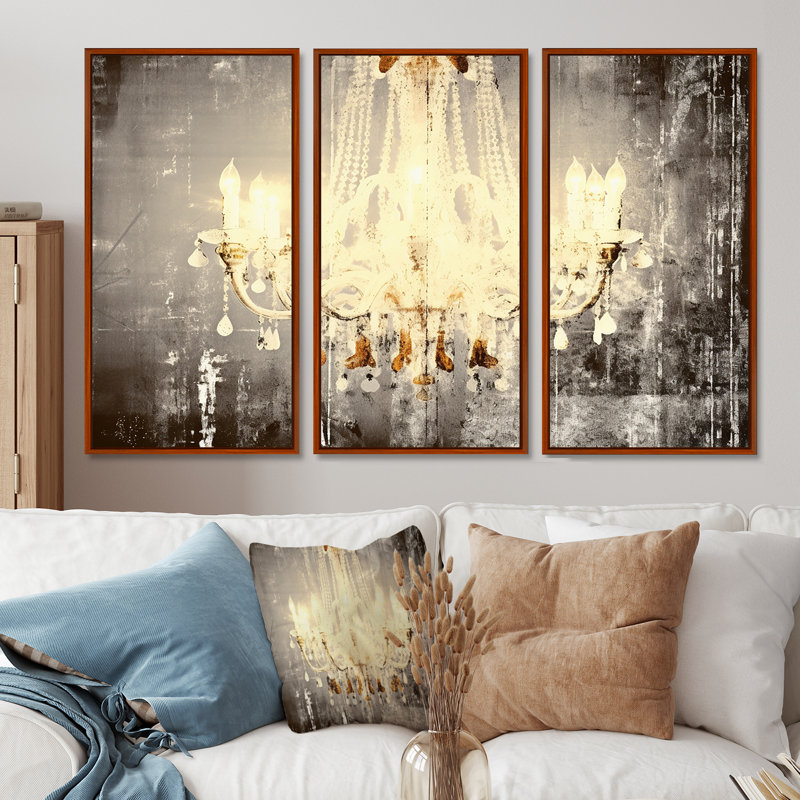Serafin - Ensemble de décoration murale lustre Glam, Cadre flottant brun, H 32 po x l 48 po x P 1 po
