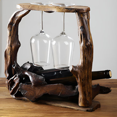 Old Teak Shaped Red Wine Cup Holder | Vintage Wine Container Storage | Art Lifestyle Decoration