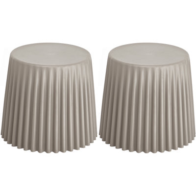 Contemporary Urban Modern Farmhouse Stackable Round Storage Basket Stool, Indoor Outdoor Plastic Accent Ottoman, Striped Design Side Chair for Dining Room, Kitchen, Bedroom, Patio, Office, and Hotel Use, Grey