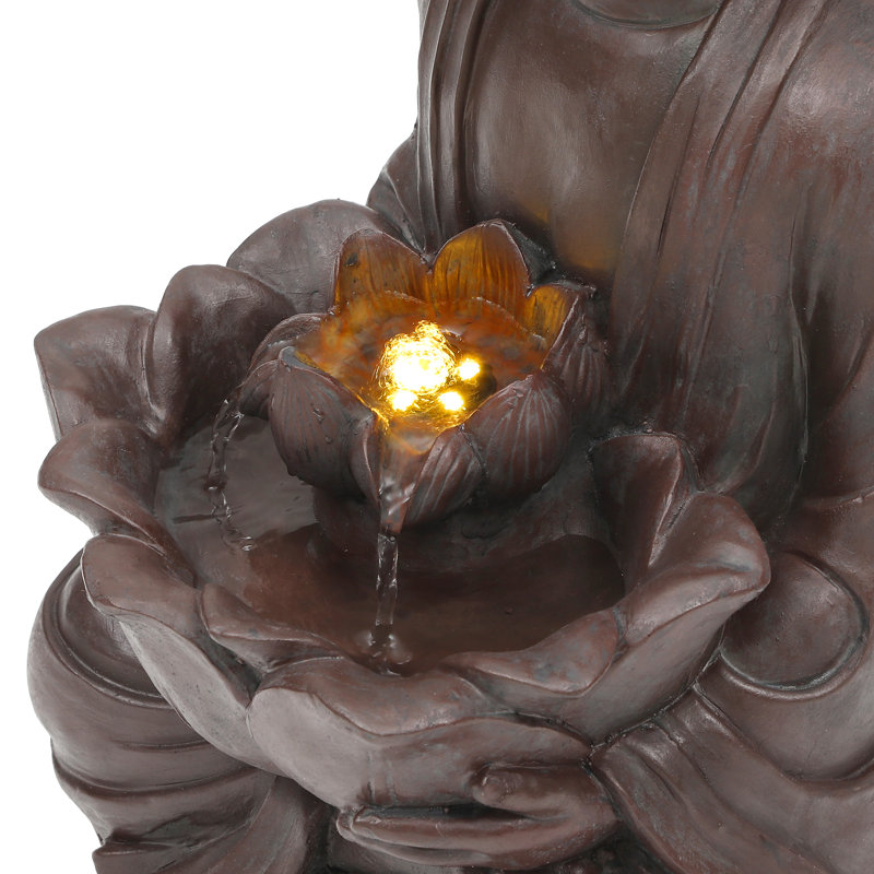 Handcrafted Weather Resistant Floor Fountain with Lights, 18.90'' H X 10.83'' W X 9.06'' D