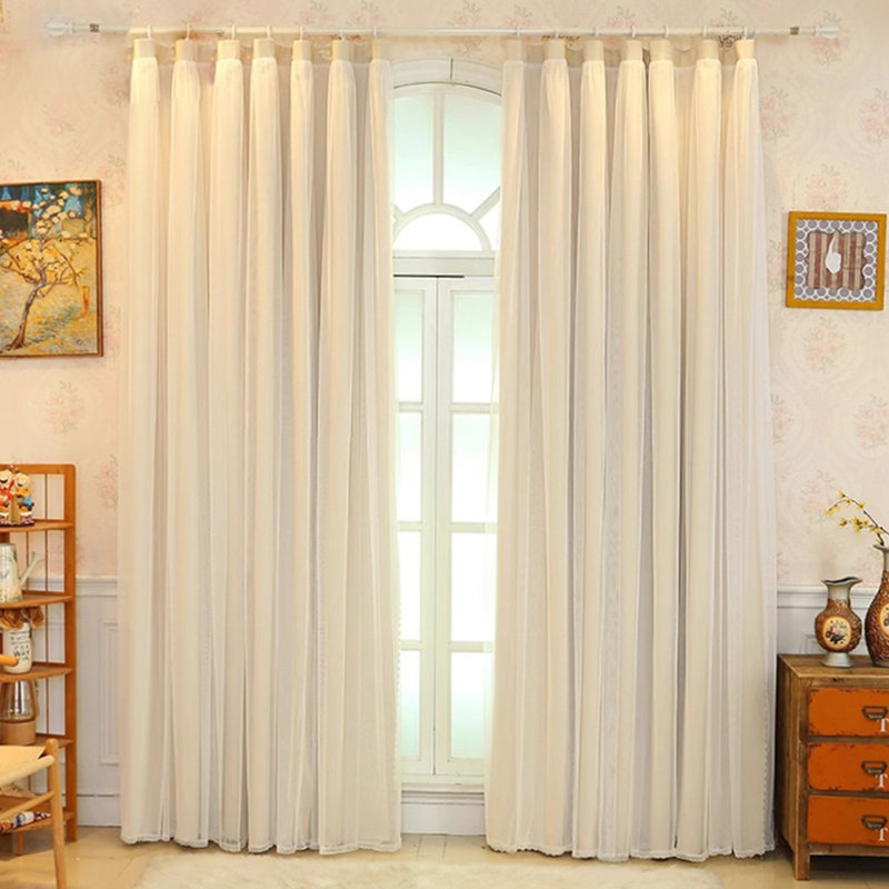 2pc Double-layer Fabric Integrated Blackout Curtains For Bedroom And Living Room