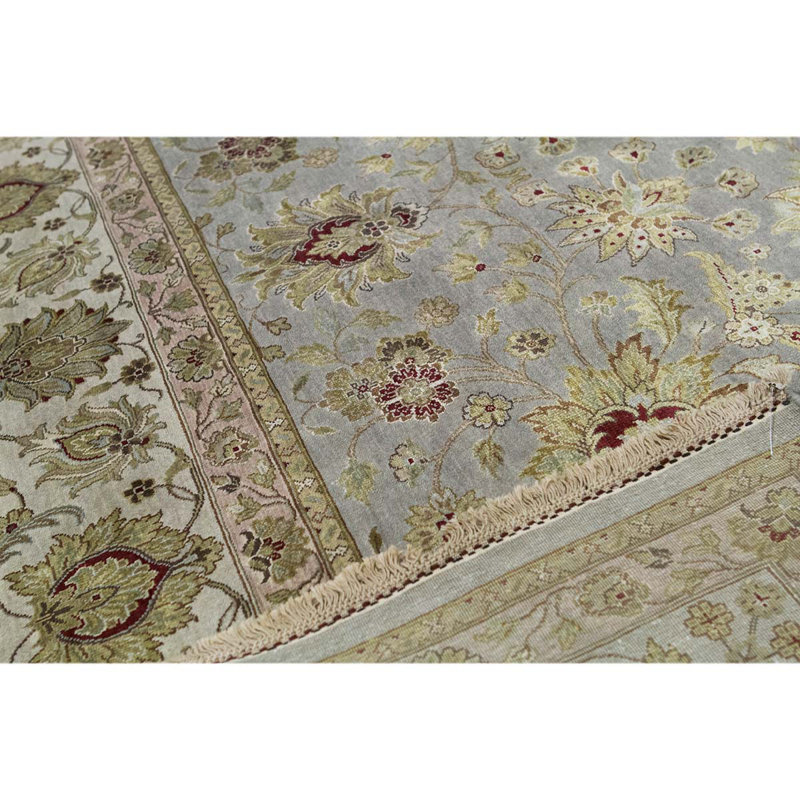 Tapis gris / ivoire noué à la main de conception unique 7 pi 11 po x 9 pi 9 po