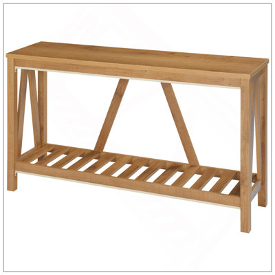 Console Table, Farmhouse Entryway Table With Storage Slatted Shelf, Rustic Sofa Table With Anti-Tipper For Living Room, Hallway, Brown