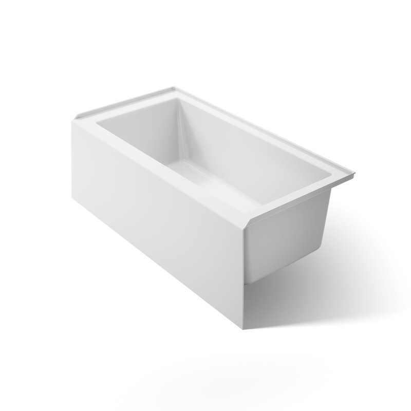 Underscore 60" x 30" Rectangular Alcove Soaking Bathtub with Slotted Overflow and Integral Apron, White, Right