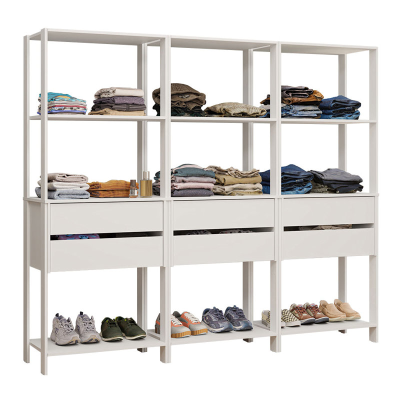  Wardrobe Clothes Storage Rack with 6 Drawers and Open Shelves 82"L Multiuse Modular Cabinet for Bedroom Organization - White