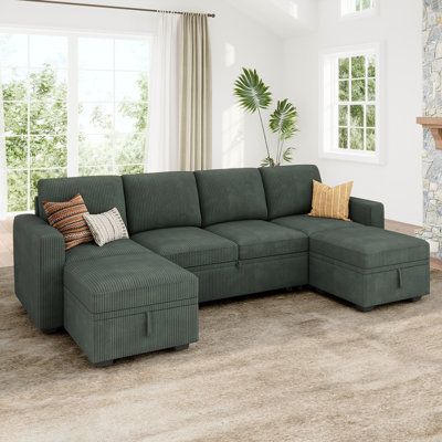  U Shaped Sleeper Sofa Pull Out Couch Storage Sectional Sofa