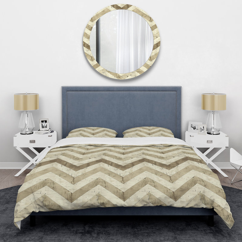 Ensemble de housse de couette moderne ivoire gris à chevrons modernes Bliss I