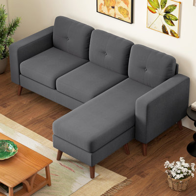 Sectional Sofa, L-Shaped Sofa with Chaise Lounge, Dark Grey