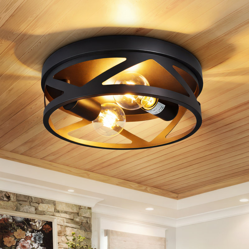Paquet de 1 plafonnier encastré moderne en métal noir à 2 lumières Crisscross (ampoule non incluse)
