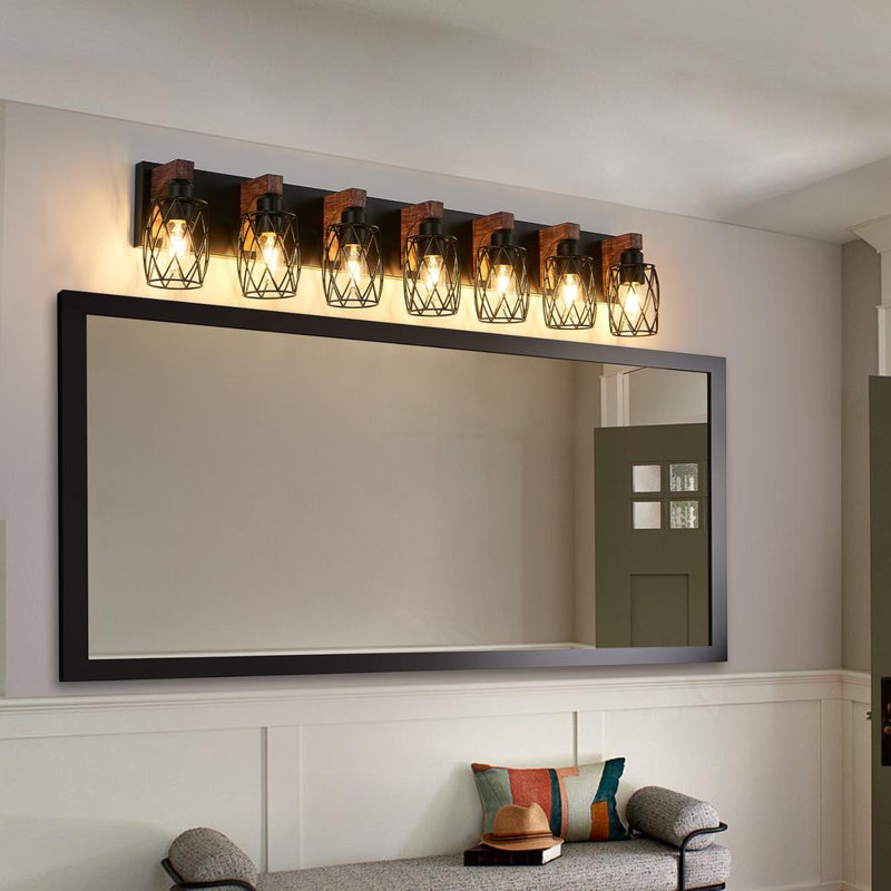 Applique murale 18 pouces industrielle rétro 18 "- Cage noire avec accents en bois