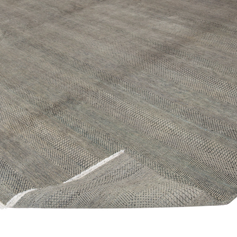 Gray Modern Wool Silk Blend Rug - 11'6" X 14'10"