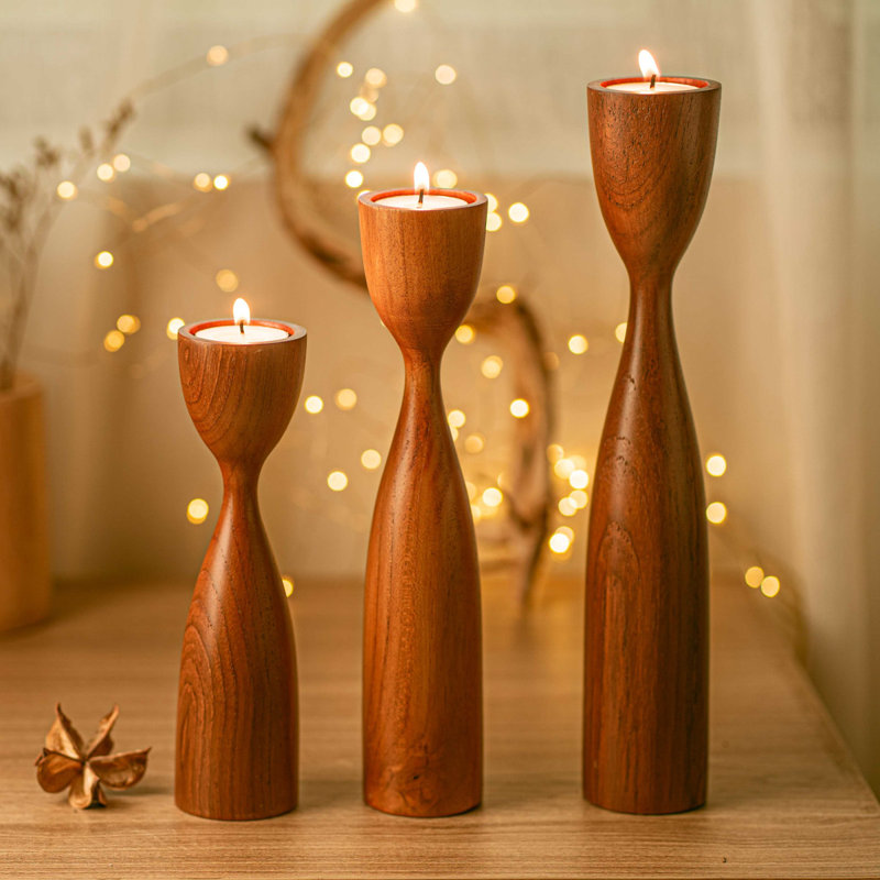 Ensemble de porte-bougie en bois de sablier sablier