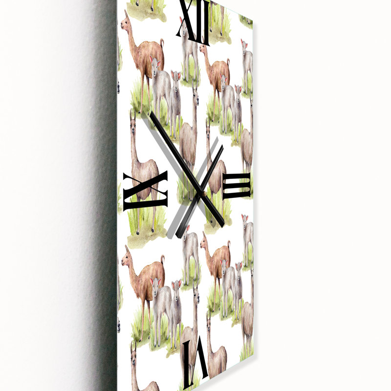 Horloge murale Lamas et agneaux sur un pré, Petit