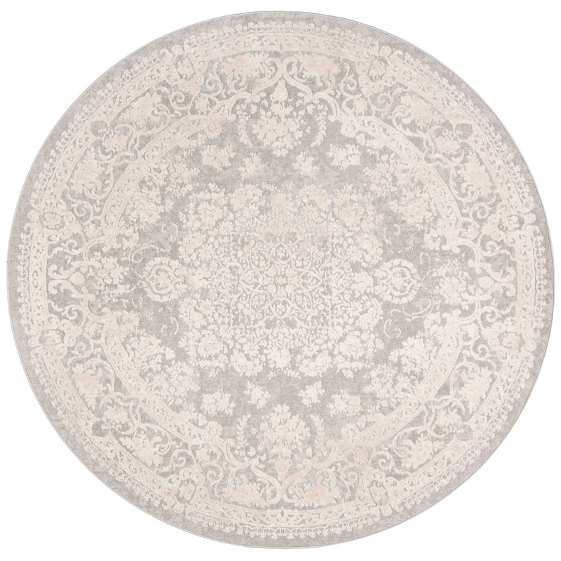 Calidia Oriental Light Gray/Cream Area Rug, Round 8'