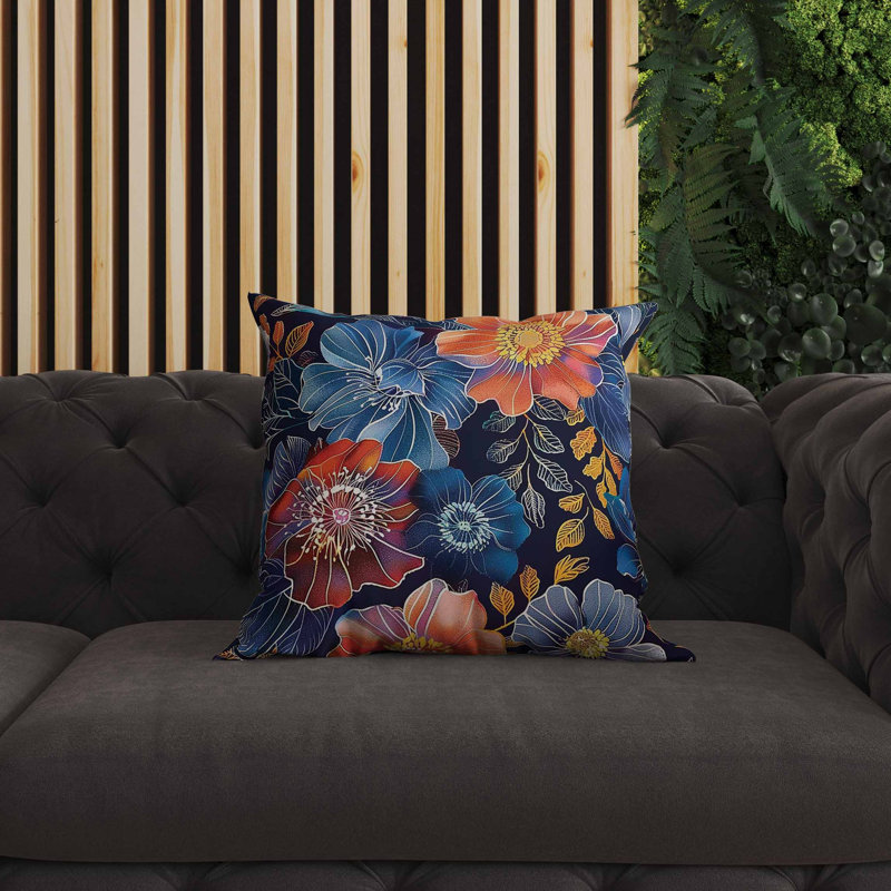 Coussin intérieur / extérieur Painted Petalscape, Carré 16 po, Bleu / Noir / Orange