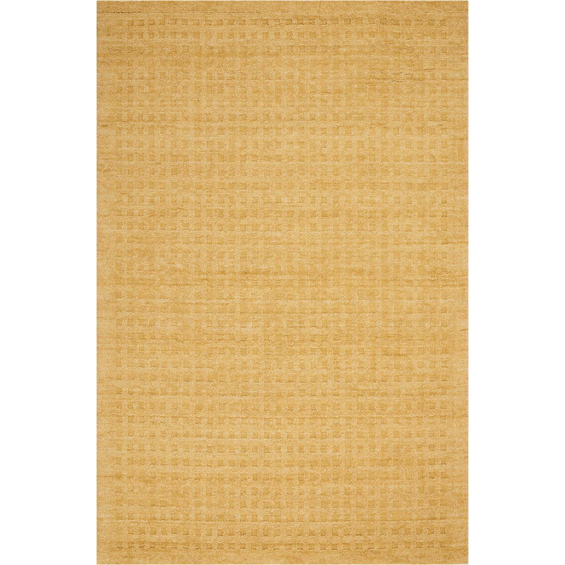 Handmade Rectangular Gold Wool Rug with Cotton Backing