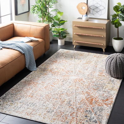Abstract Ivory/Grey/Orange Area Rug