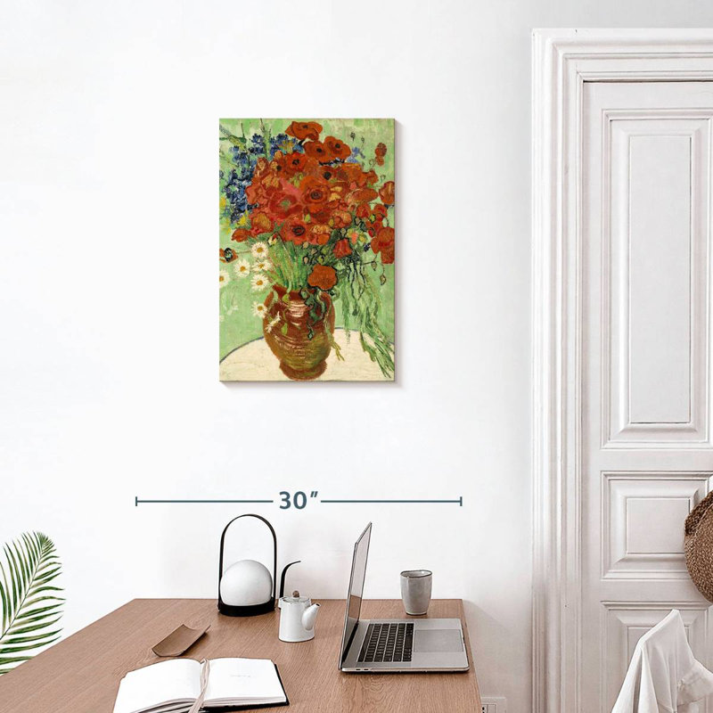 Harnek Vase With Daisies And Poppies, 24" H x 16" W