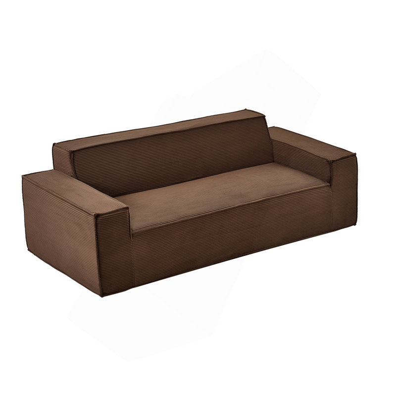 Canapé 3 places dans une boîte, canapé en velours côtelé sans assemblage de 83 pouces avec mousse à mémoire de forme, sièges profonds pour salon, appartement ou bureau, brun