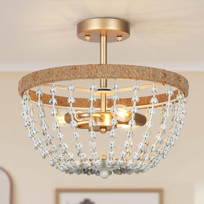 Dianthus 3-Light 14.2’’ W Boho Beaded Bedroom Flush Mount