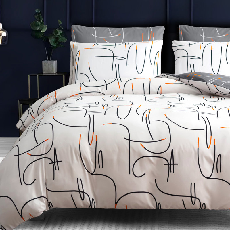 Premium Reversible Duvet Cover Set with Zipper Closure and Corner Ties, Single Duvet Cover + 1 Standard Pillowcase