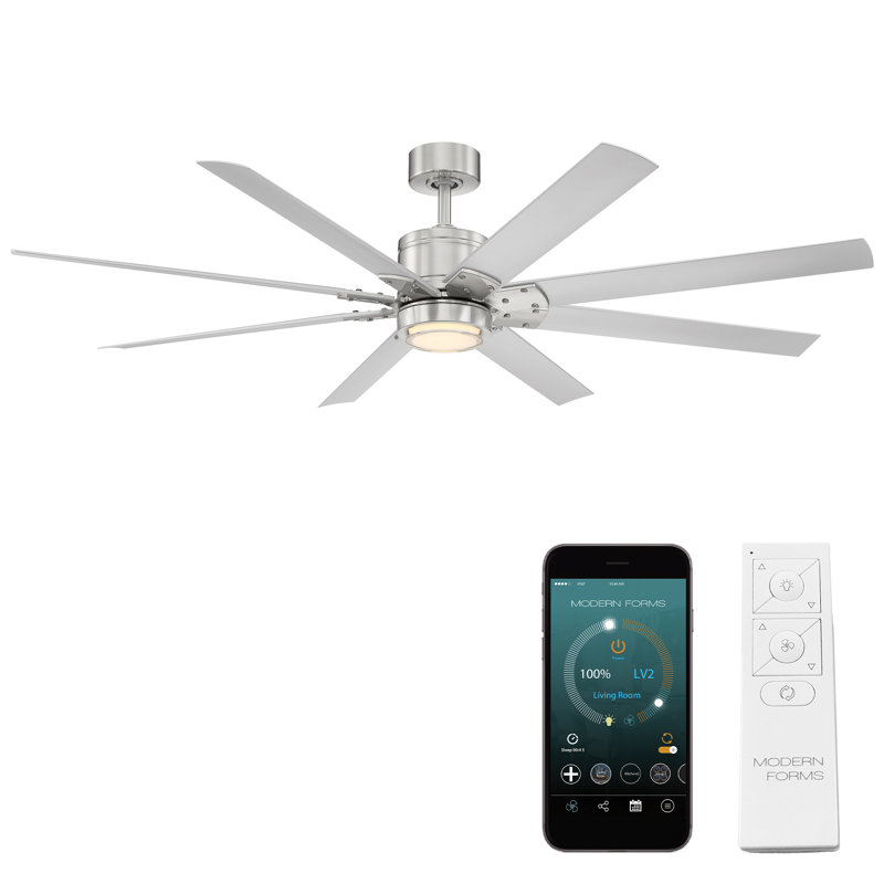 Renegade 8 - Blade Outdoor Integrated LED Smart Standard Ceiling Fan with Remote Control and Light Kit Included, Matte Black