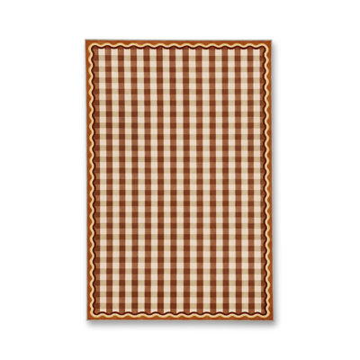 MOSSO Brown Checkered Washable Woven Backing Area Rug