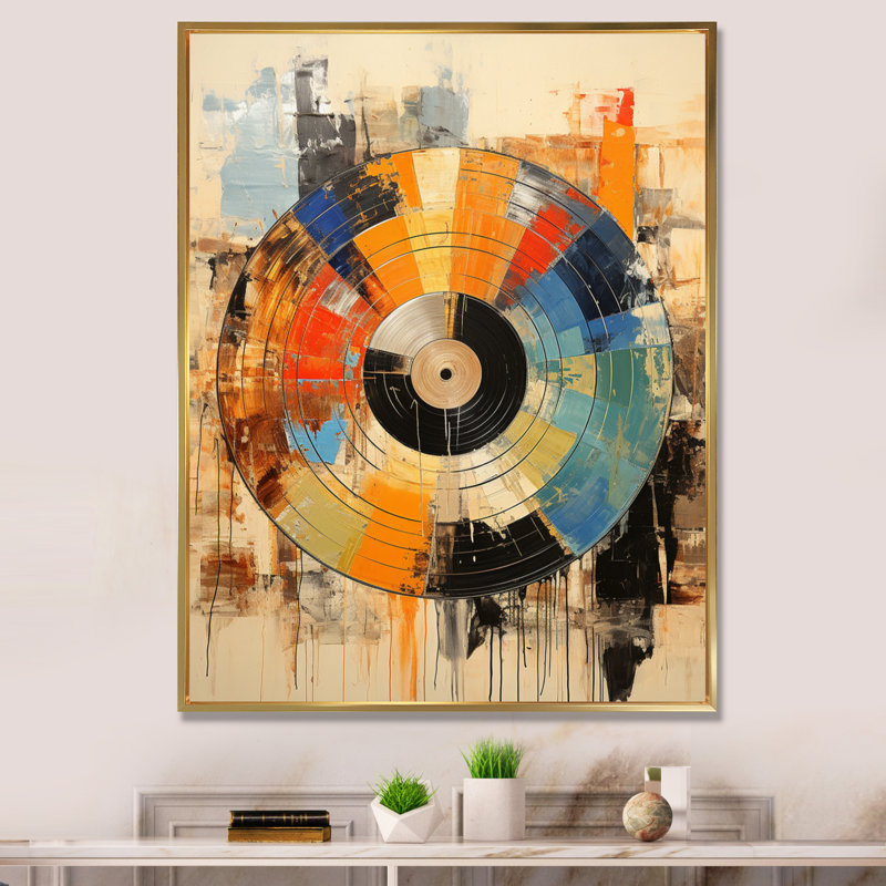 Vinyle disque vinyle rétro II, H 44 po x l 34 po, Doré, Reproduction avec cadre flottant