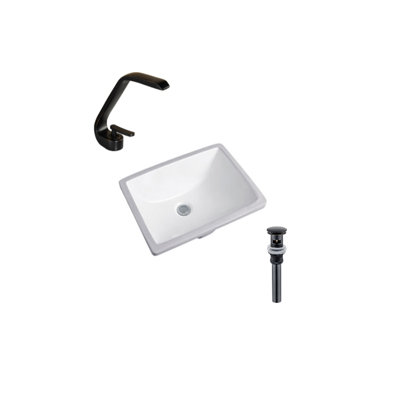 DROP Bath And Kitchen 20.3'' White Ceramic Rectangular Bathroom Sink with Faucet and Overflow